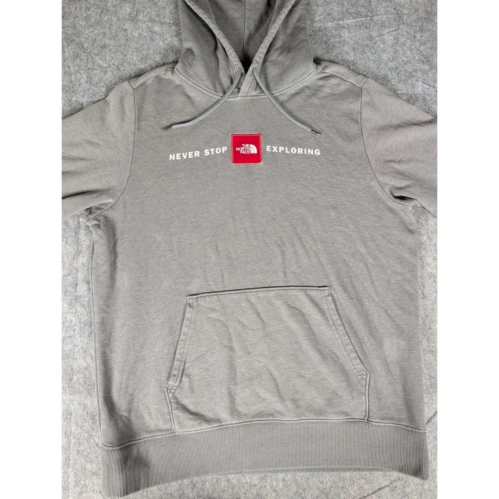 The North Face Mens Grey Never Stop Exploring Red Box Logo Pullover Hoodie L